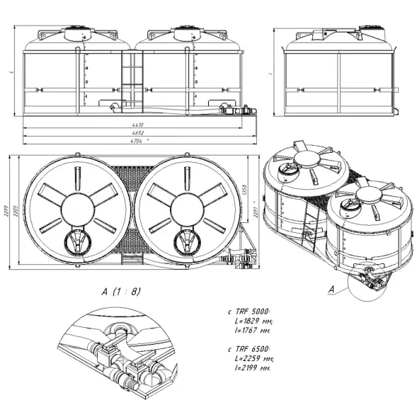 Комплект ПОЛНОГО слива с кранами G3 на две емкости TRF