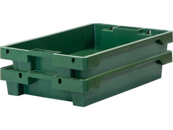 Ящик пластиковый со сплошными стенками и дном, 600х400х100 мм, зеленый [224]