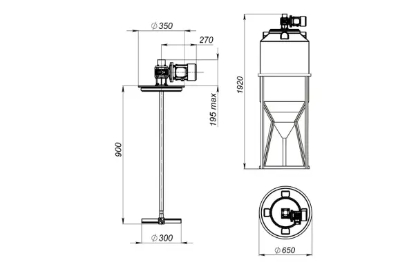 Емкость ФМ 240 в обрешетке с пищевой лопастной мешалкой