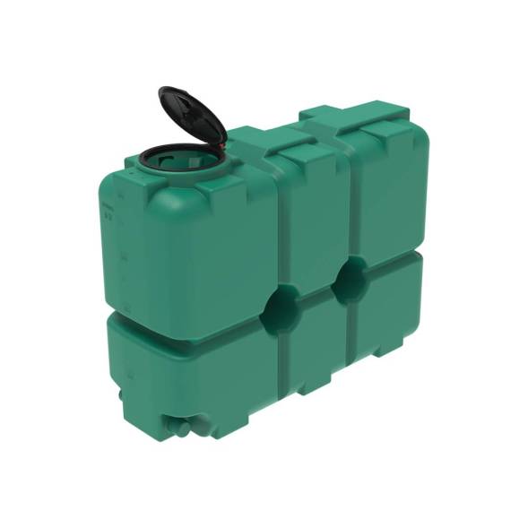 Емкость пластиковая для воды и дизельного топлива ST 2000 л с патрубками d100мм и откидной крышкой под плотность вещества до 1.0 г/см3, зеленый