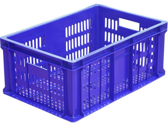 Ящик пластиковый перфорированный, 600x400x250 мм, 46 л, синий [201]