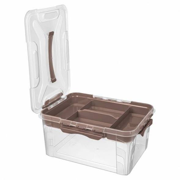 Ящик универсальный с замками и вставкой-органайзером Grand box, 15,3л, коричневый