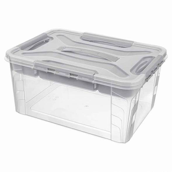 Ящик универсальный с замками и вставкой-органайзером Grand box, 15,3л, светло-серый