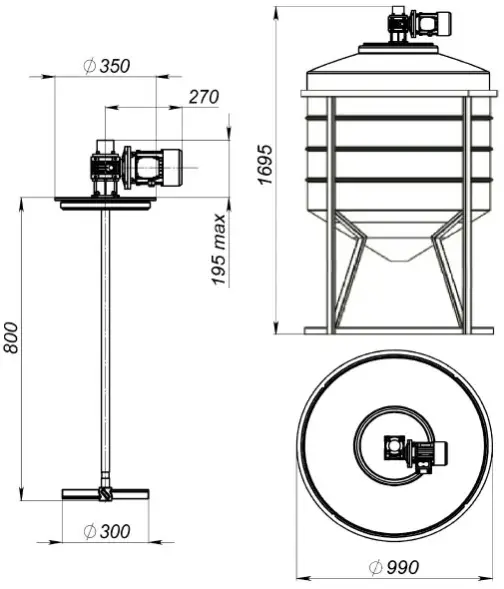 Емкость ФМ 500 в обрешетке N с пищевой лопастной мешалкой белая