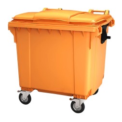 Пластиковый мусорный контейнер с крышкой, 1100л, на колёсах, цвет: оранжевый