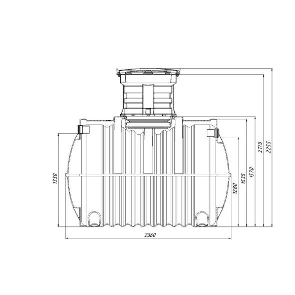 Автономная канализация Rostok Ground 8 с горловиной 600 мм и самотечным отведением, 3500 л, черный [504.3000.899.004]