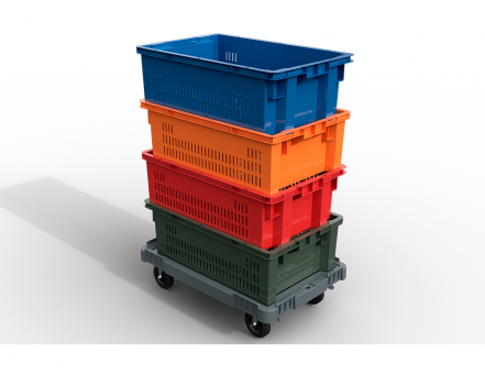 Пластиковая тележка 600х400 мм для ящиков (с отверстием) усиленная