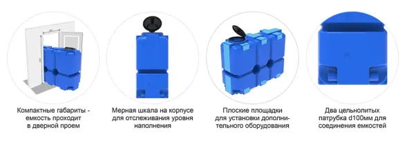 Емкость ST 2000л с патрубками 100мм под плотность до 1.2 г/см3 синяя в обрешетке