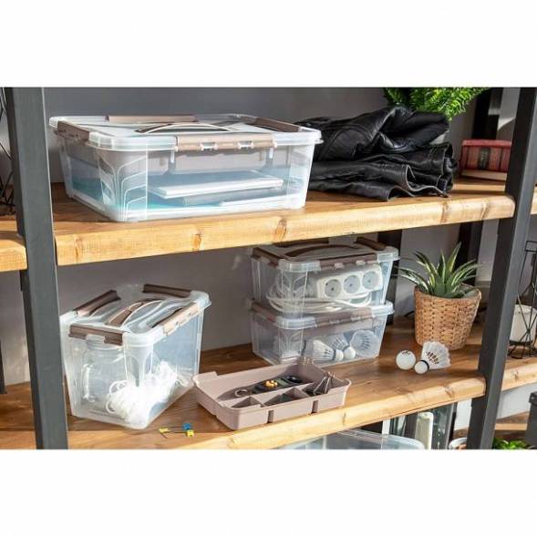 Ящик универсальный с замками и вставкой-органайзером Grand box, 6,65л, коричневый