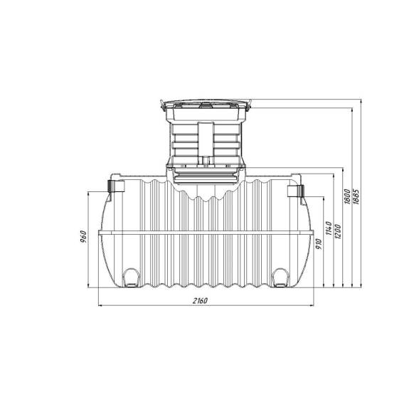 Автономная канализация Rostok Ground 4 с горловиной 600 мм и принудительным отведением, 1800л, черный [504.1500.899.003]