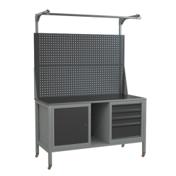 Верстак 1500 с двойным экраном, 2 тумбами, полкой и поворотными колёсами [16984]