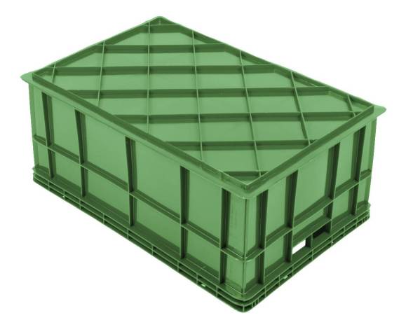 Ящик пластиковый сплошной с ручками под овощи, 600х400х260 мм, зеленый [600400260-00]
