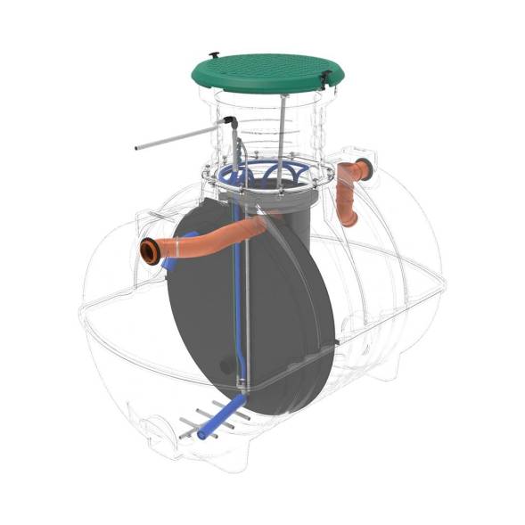Автономная канализация Rostok Ground 8 с горловиной 1000 мм и самотечным отведением, 3500 л, черный