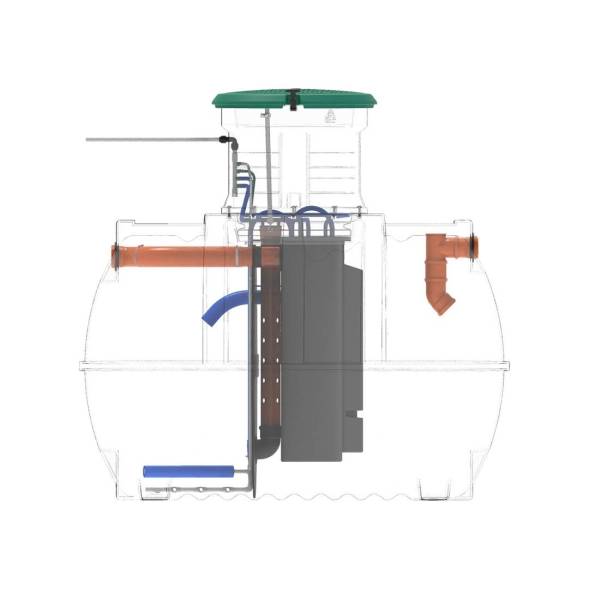 Автономная канализация Rostok Ground 8 с горловиной 1000 мм и самотечным отведением, 3500 л, черный