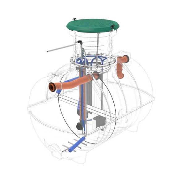 Автономная канализация Rostok Ground 8 с горловиной 1000 мм и самотечным отведением, 3500 л, черный