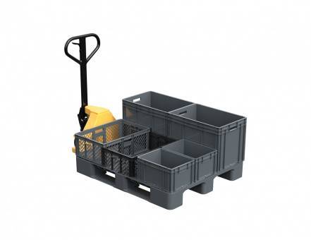 Паллет (поддон) пластиковый перфорированный на 2-х полозьях, 1200х1000х150 мм, серый [02.103.91]