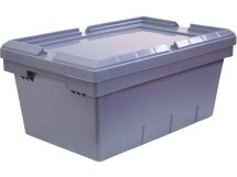 Ящик пластиковый с крышкой, транспортный бокс для служб доставки и логистики, 490x300x210 мм, цвет: серый